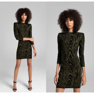 A.L.C. Olive Green and Black Textured Mini Dress